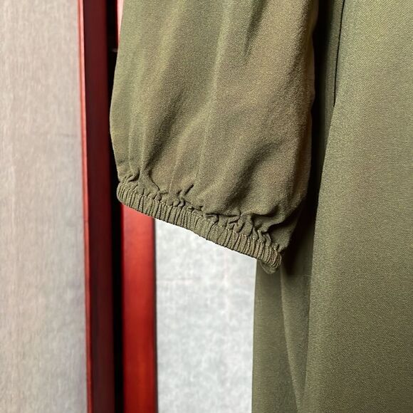 Express Army Green Faux Wrap Top Dress With Elastic Waist & Lace (Size: S) - Picture 9 of 14
